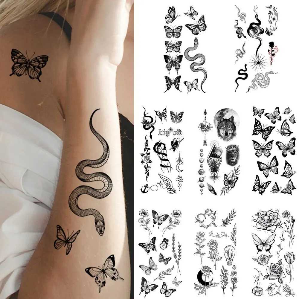 8 waterproof temporary tattoo stickers butterfly snake feather print body art arm fake tattoo sleeve for womenXJ25414
