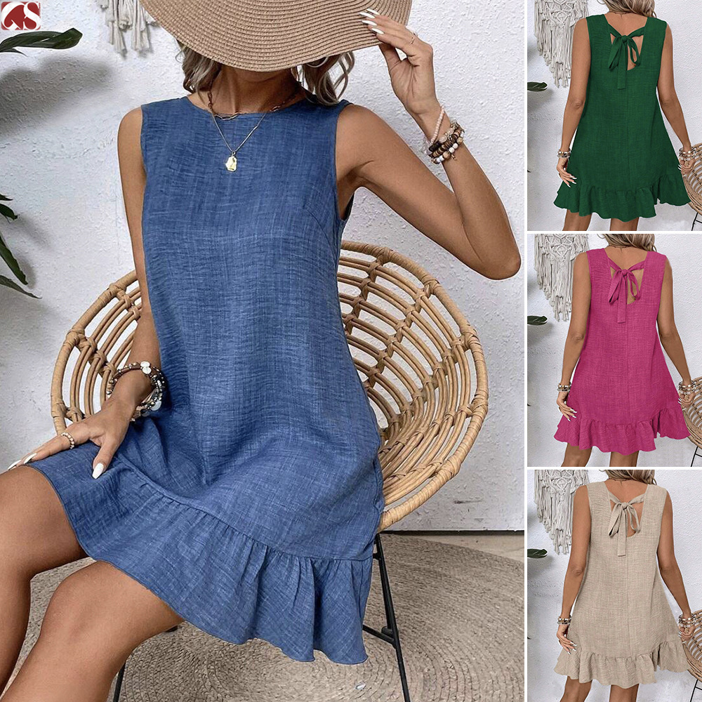 2025 Summer New Women's Vest Skirt with Lotus Leaf Edge Sleeveless Casual Dress