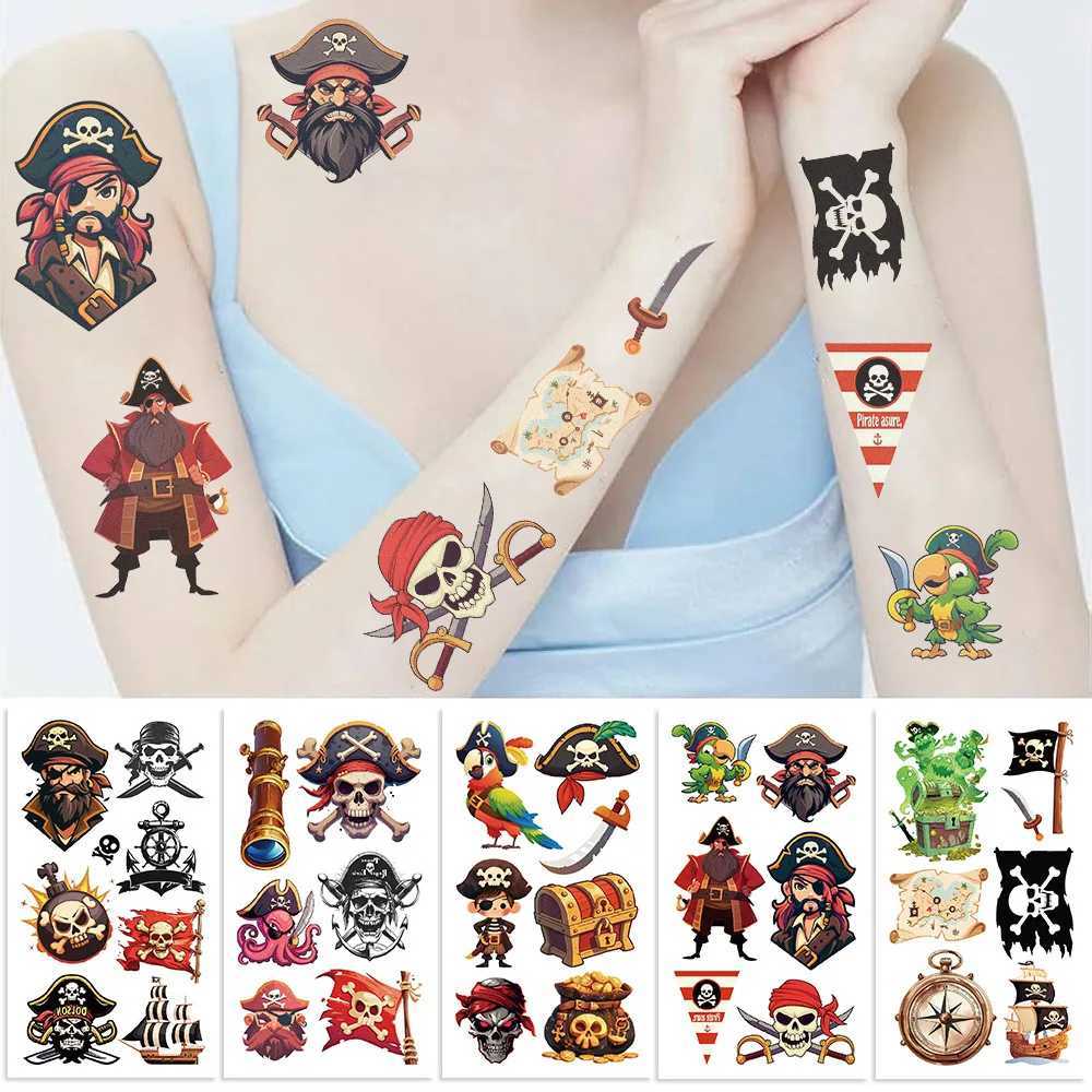 10 New Cartoon Pirates Temporary Tattoo Stickers Skeleton Pirates Tattoo Girls and Boys Birthday Party Supplies DiscountXJ25414