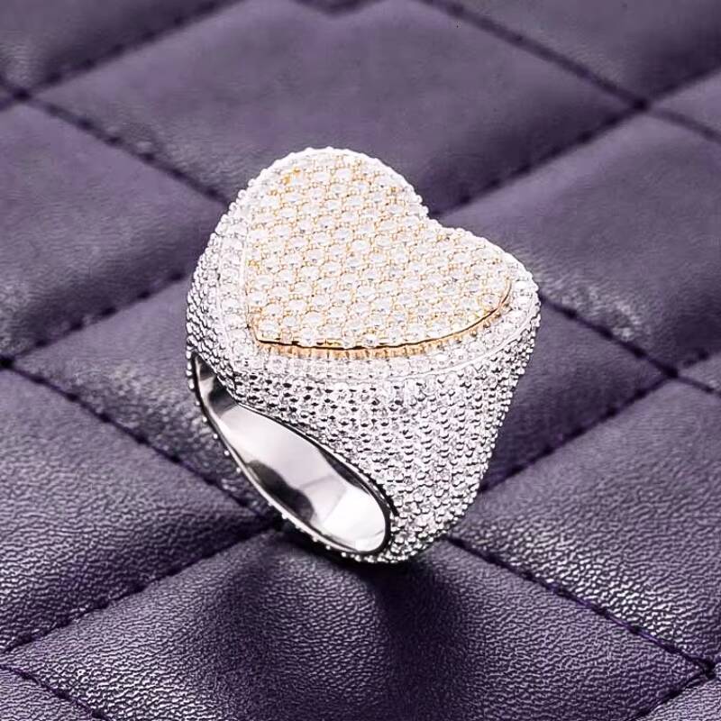 GRA New Design Mens Heart Shaped Moissanite Ring 925 Sterling Silver Iced Bling VVS Two Tone Passes Diamond Tester Hip Hop