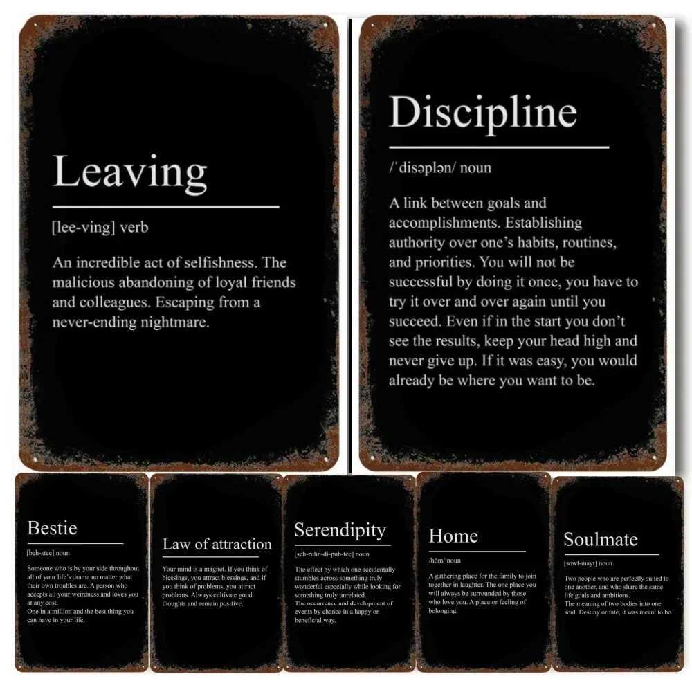 Minimalist Text Inspirational Black Metal Signs Posters Success Focus Discipline Patience Definition Tin Sign for Room Home WallM251114