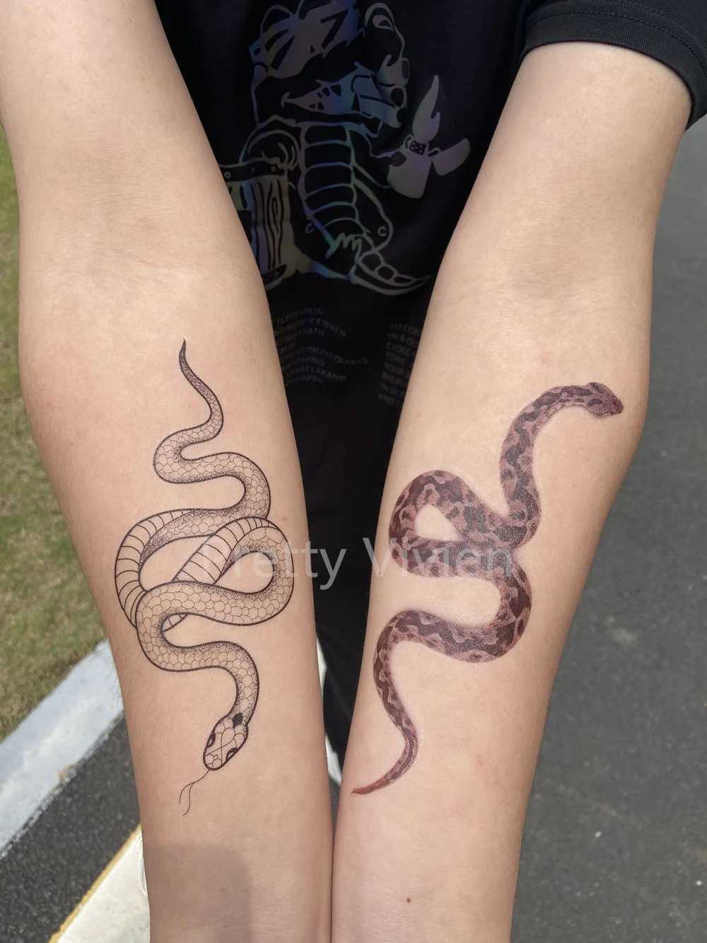 Rocooart large-sized black snake temporary tattoo sticker suitable for women men waist waterproof fake tattoos 3D cobra snake tattoosXJ25414