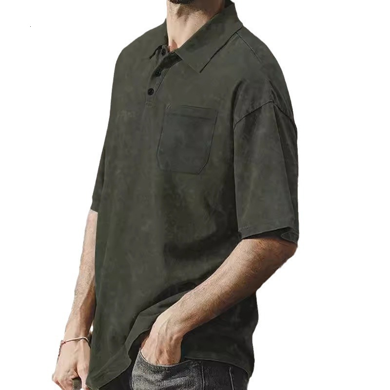 Summer new lapel button up oversize casual short sleeved men's high street T-shirt