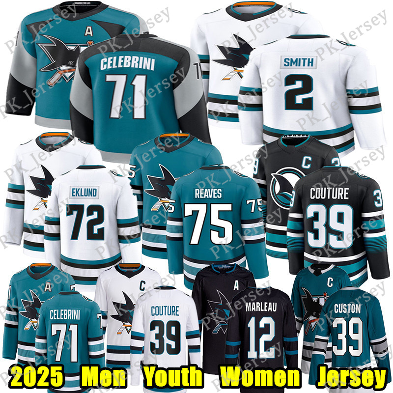 #71 Macklin Celebrini sj hockey jersey sharks jersey #2 Will Smith Ryan Reaves Michael Misa Logan Couture Jeff Skinner Sam Dickinson Toffoli William Eklund jersey