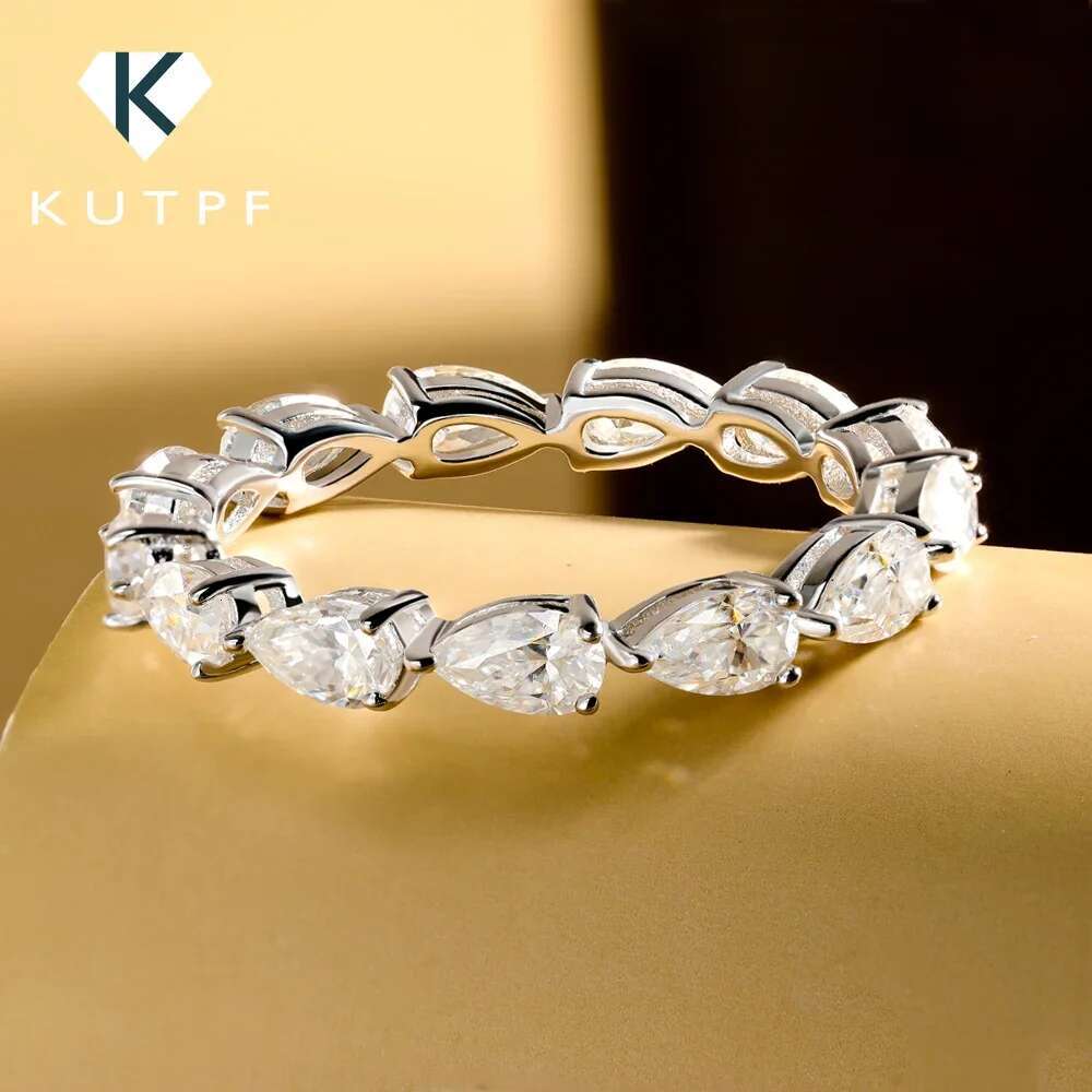 Waterdrop Shape All Missanite Eternity Ring Band D Color Pear Cut Diamond Engagement Rings 925 Silver Wedding Ring for Women Men