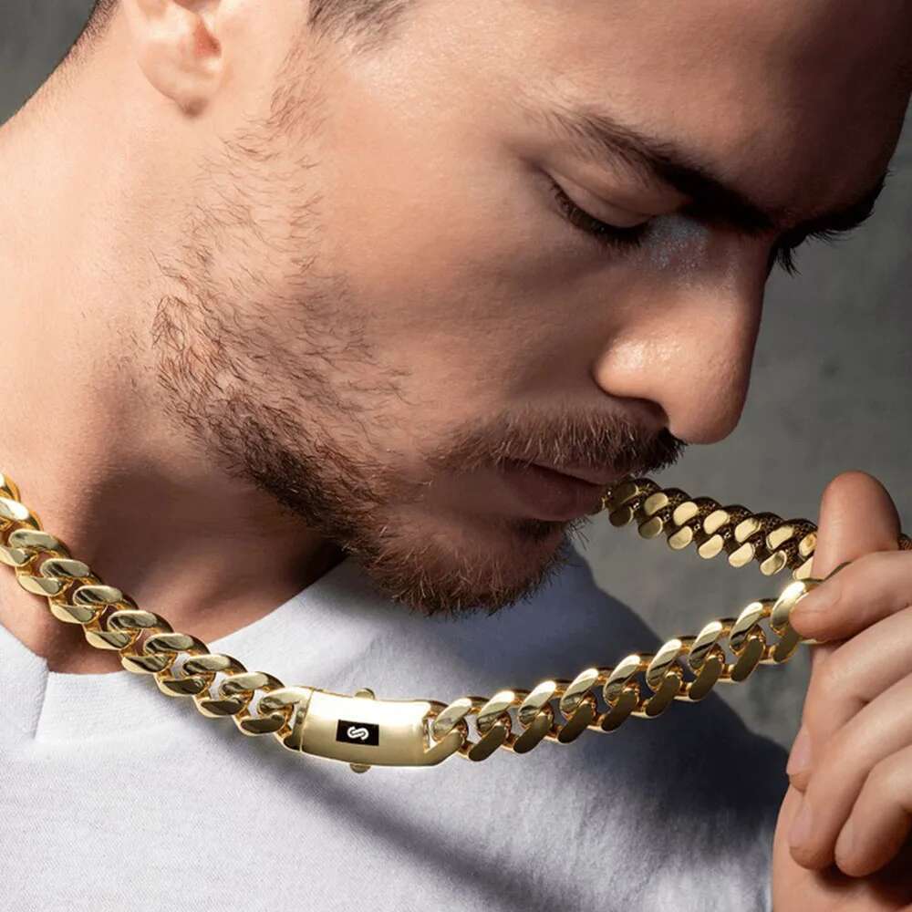Hip Hop Jewelry 20mm 14K Gold Plated Monaco Chain Classic Pave Lock Choker Heavy Miami Cuban Link Chain Mens Necklace