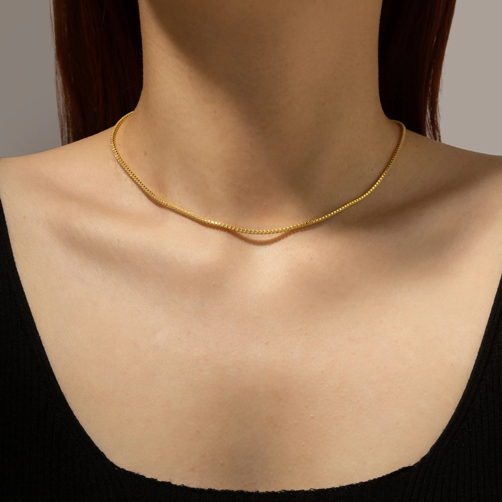 ANDYWEN 925 Sterling Silver Tennis Zircon Charm Long Chain Choker Necklace Rock Punk Fashion Fine Jewelry Gift Wedding Party 250407