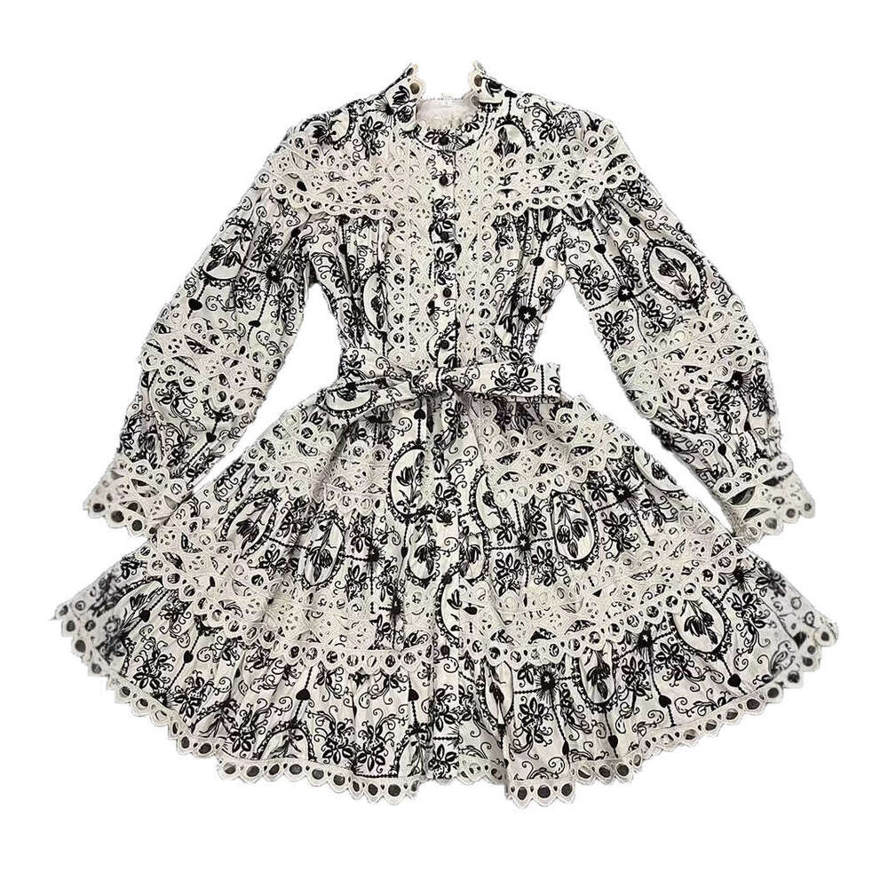 Designer Women's Literary-Style Slimming Short Skirt with High Waist - Hollow Embroidery Detail