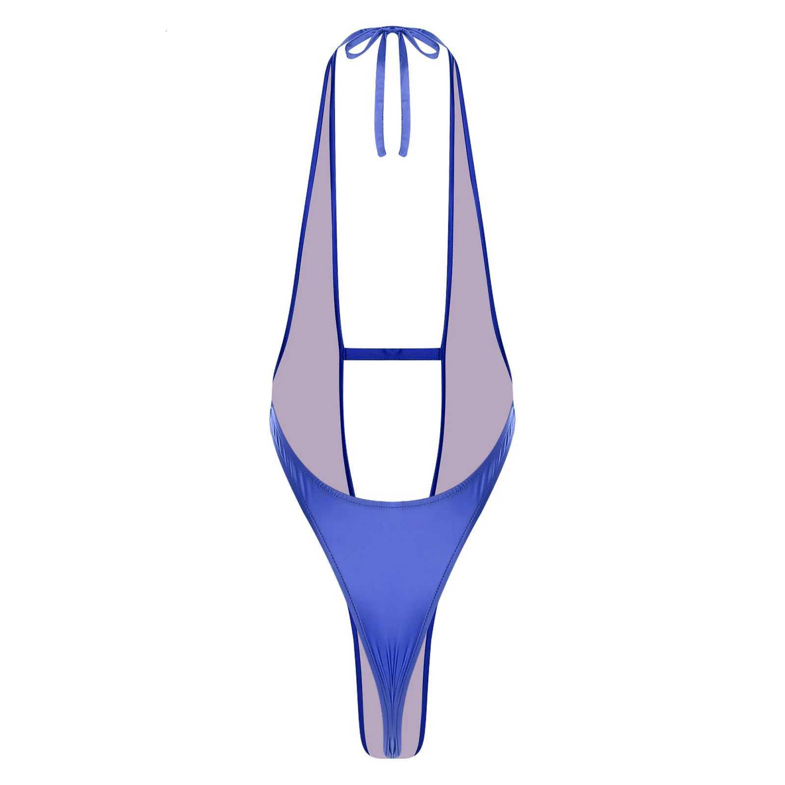 Womens Satin Mankini Swimwear Pool Party Swimsuit Halter Plunging V Neck Backless Sling Shot Bodysuit One Piece Bathing SuitW251113