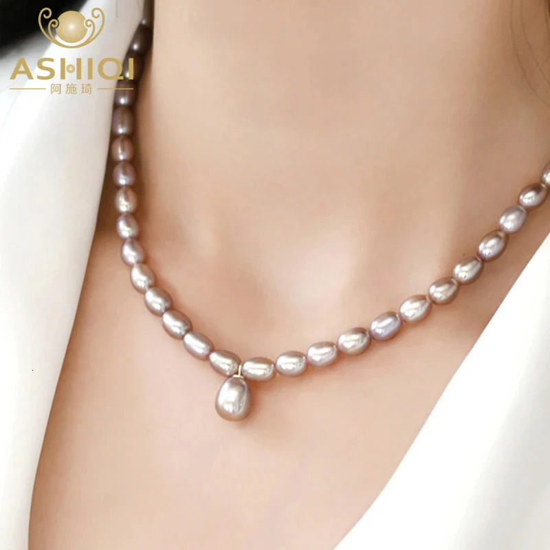 ASHIQI Natural 5-6mm Baroque Pearl Choker Pendant Necklace 925 Sterling Silver Fashion Jewelry for Women 250407