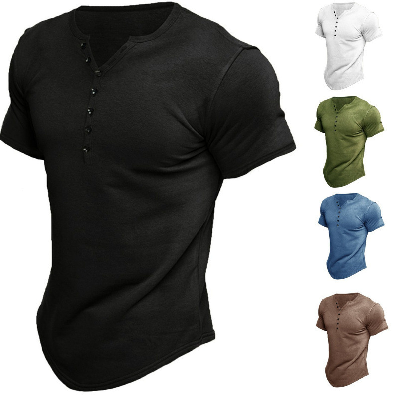 2025 summer new mens Henry Shirt Short Sleeve mens solid T-Shirt Top
