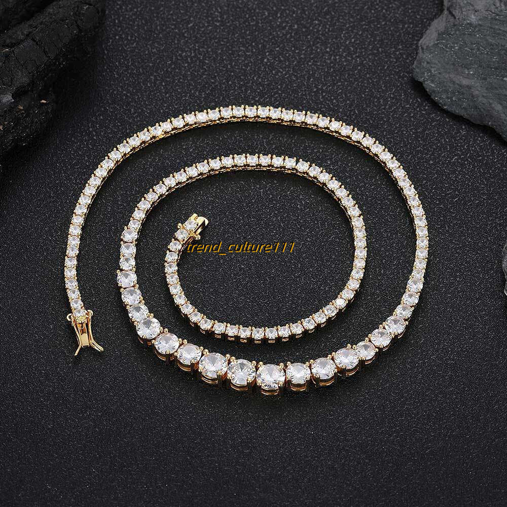2023 New Gradient Size Tennis Chain Hip Hop Jewelry Trendy Brand Male Female Hiphop Copper Set Moissanite Necklace