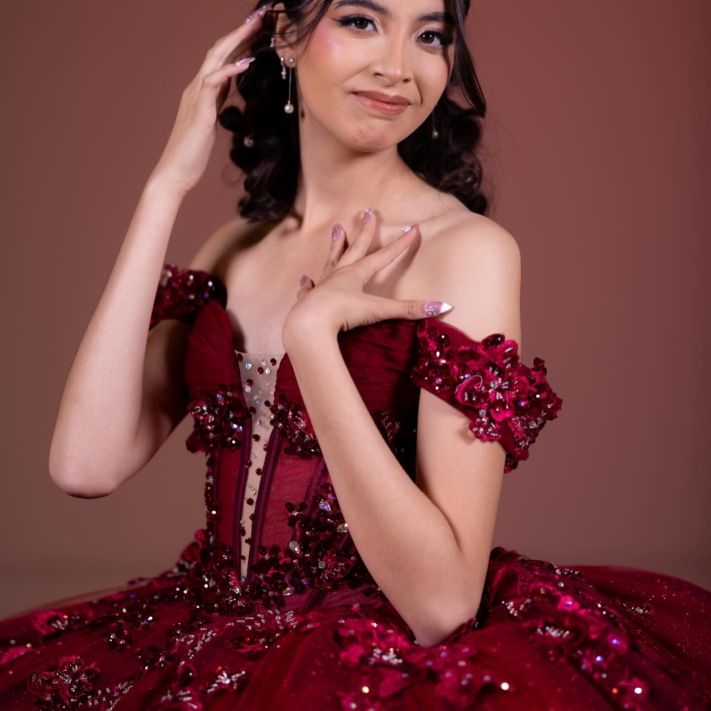 Red Shiny Princess Quinceanera Dresses Off Shoulder Bow Beading Crystal Tull Corset Sweet 16 Dress Ball Gown Vestidos 15 De Anos