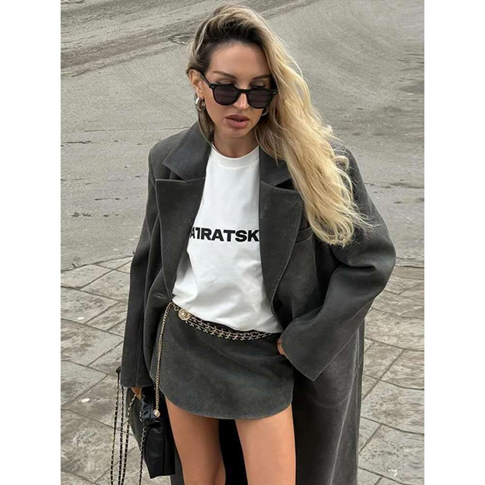 Designer Clothes Grey Leather Women's Coat Vintage Turndown Collar Single Breasted Long Sleeve Coats Fashion Autumn Retro Jacket Outerwears