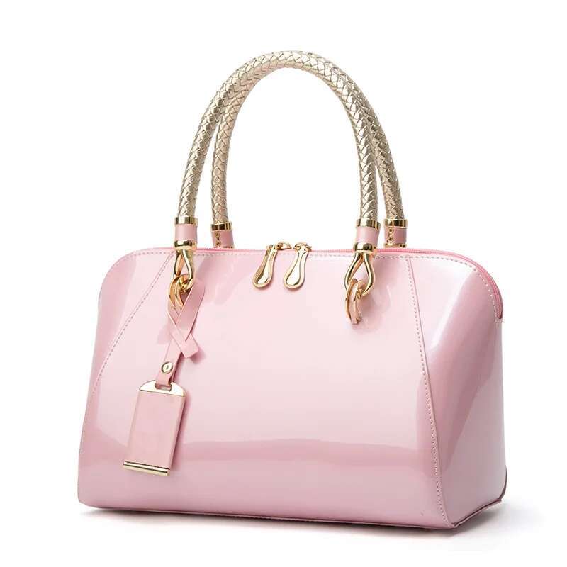 2024 Fashion New Blue Red Black Beige Pink Bags For Women Sac De E Femme Designer Handbag Shiny Leather Boston Bag
