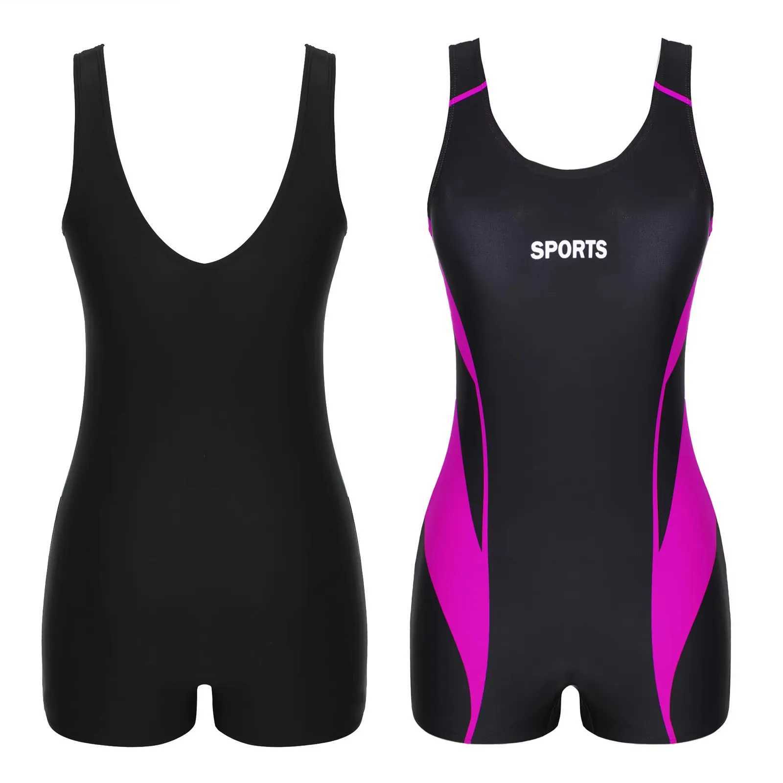 Women One Piece Modest Swimsuit Boyshort Sleeveless Rashguard Swimwear Contrast Athletic Bathing Suit Bodysuit Surf WearW251113
