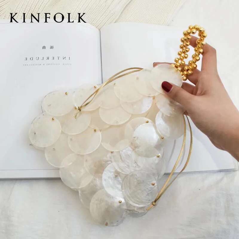 Shell Natural Piece Sequin Hand Weaving Beaded Pearl Bag Women Evening Sequins Handbag