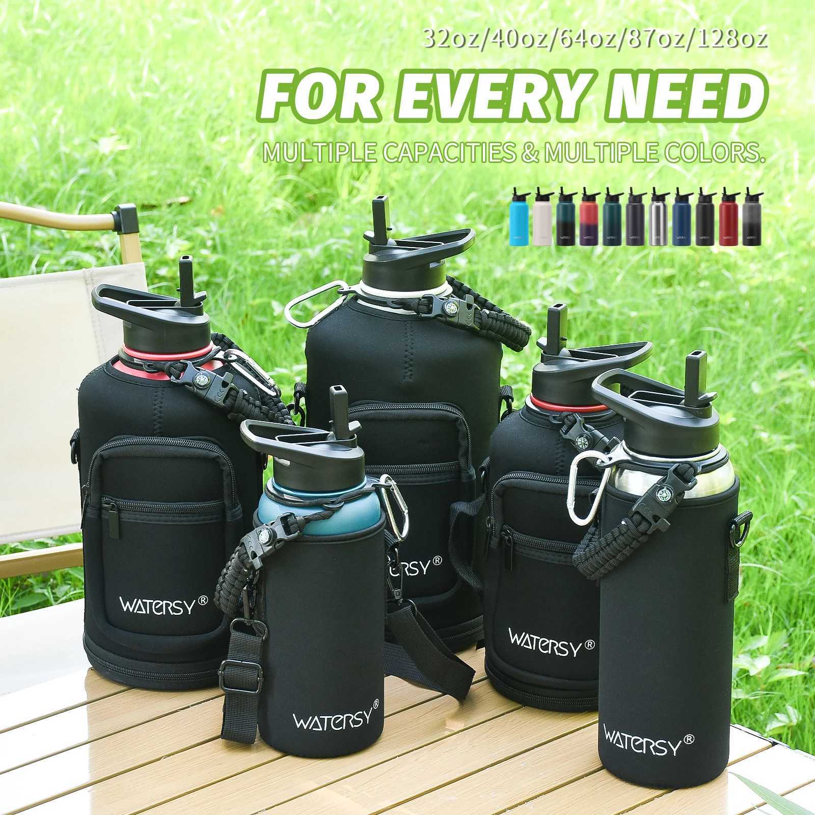 Watersy 32/40/64oz Insulated Water Bottle Large Capacity Stainless Steel Sports Vacuum Flasks with Handle Outdoor Travel Camping C251114