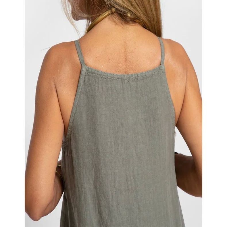 K411Trendy Casual Cotton Linen Dress with Slits and Detachable Shoulder Strap