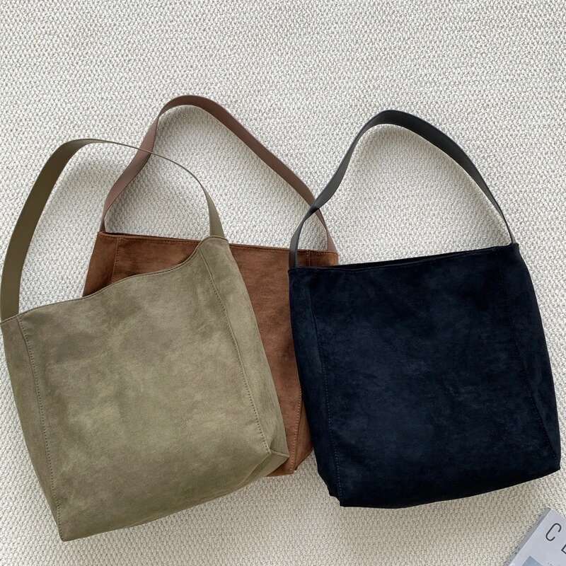 Korean Large Capacity Bags For Women Designer Handbags And Purses 2023 New In Faux Suede Vintage Nubuck Leather Shoulder