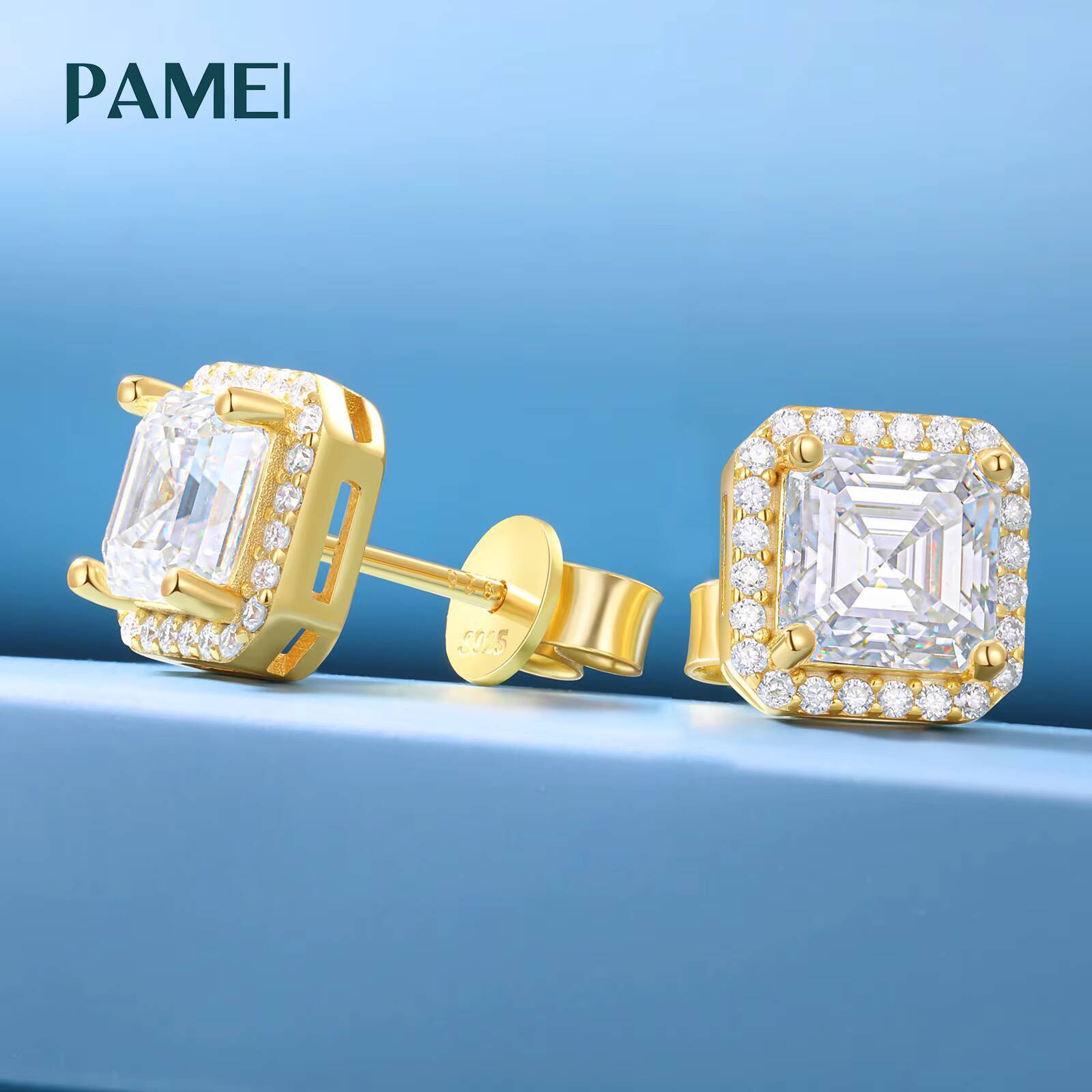 Luxury Women Wedding Gift Jewelry 925 Sterling Silver VVS Asscher Cut Moissanite Diamond Cluster Square Stud Earrings