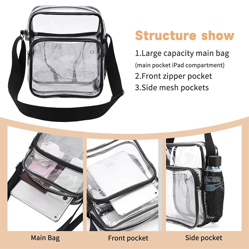 TINYAT Women Lightweight Mesh Strap Waterproof Transparent pvc Bags Put Lost Headphone Jack Umbrella Cell Phone 9.7 inch iPad 250407