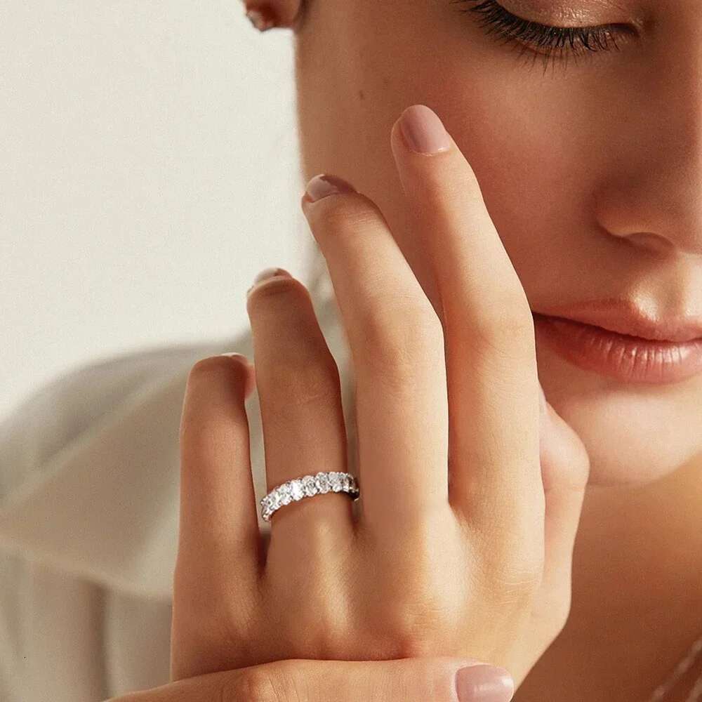 0.3 Carat Oval Cut Moissanite Eternity Rings with Certificate Half/Full Diamond Wedding Band for Women 925 Silver Stacking Ring