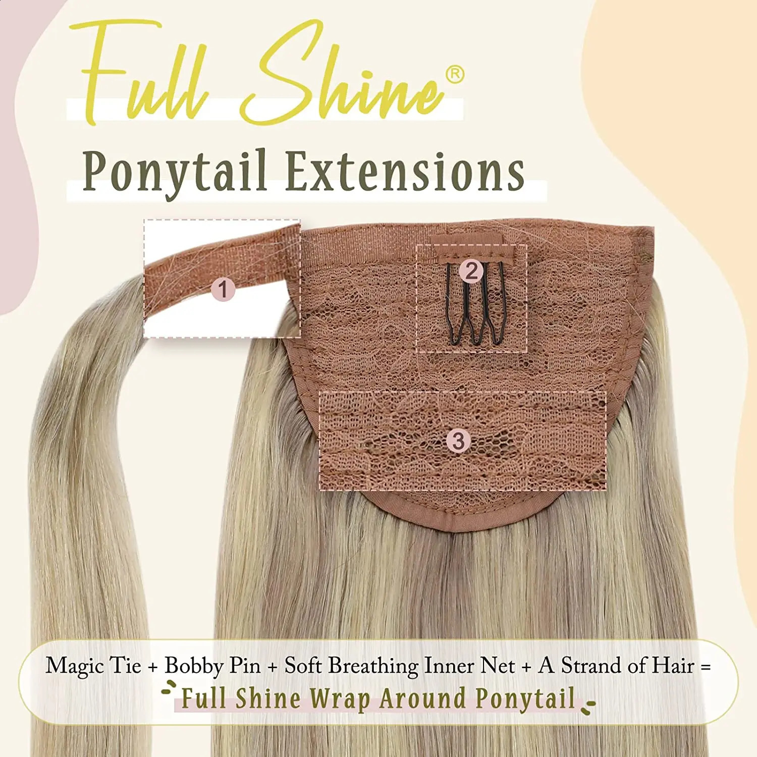 Full gloss ponytail high gloss bleached blonde ponytail human hair clip ponytail hair 250410
