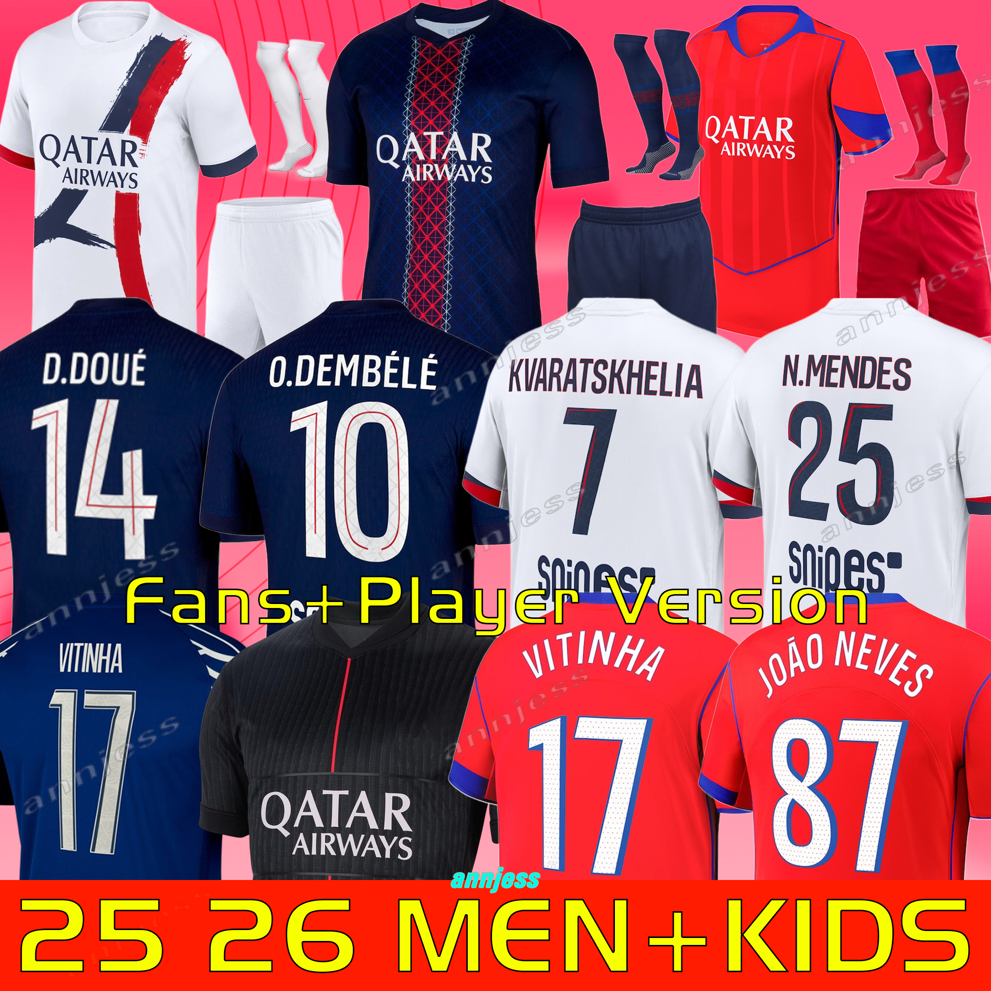2025 2026 2XL maillot de foot Kvaratskhelia soccer jerseys 4th 1975 NEVES HAKIMI football shirt 24 25 26 hommes BARCOLA Zaire-Emery O.Dembele PARIS Fourth PSGES 888