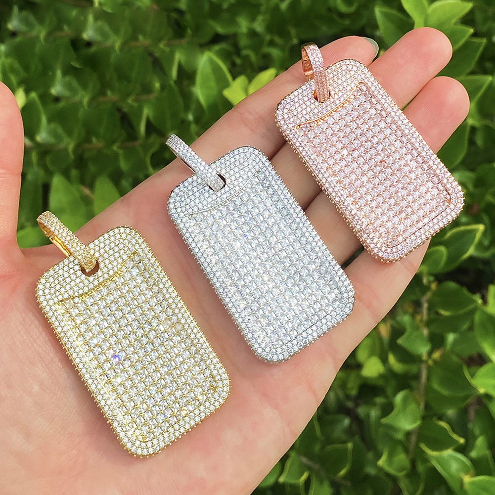 Hip Hop Full 5A Zircons Square Pendant Necklace 18K Real Gold Plated With Rope Chain Mens Rap Jewelry