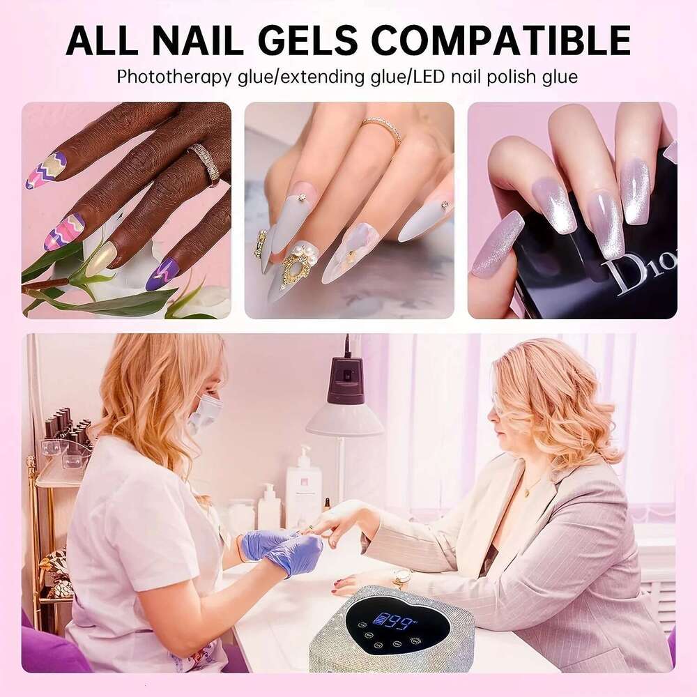 72W Cordless UV LED Lamp Gel Nails Rechargeable Dia Nail Dryer With 5 Timer Settings Touch Control For Salon & Home