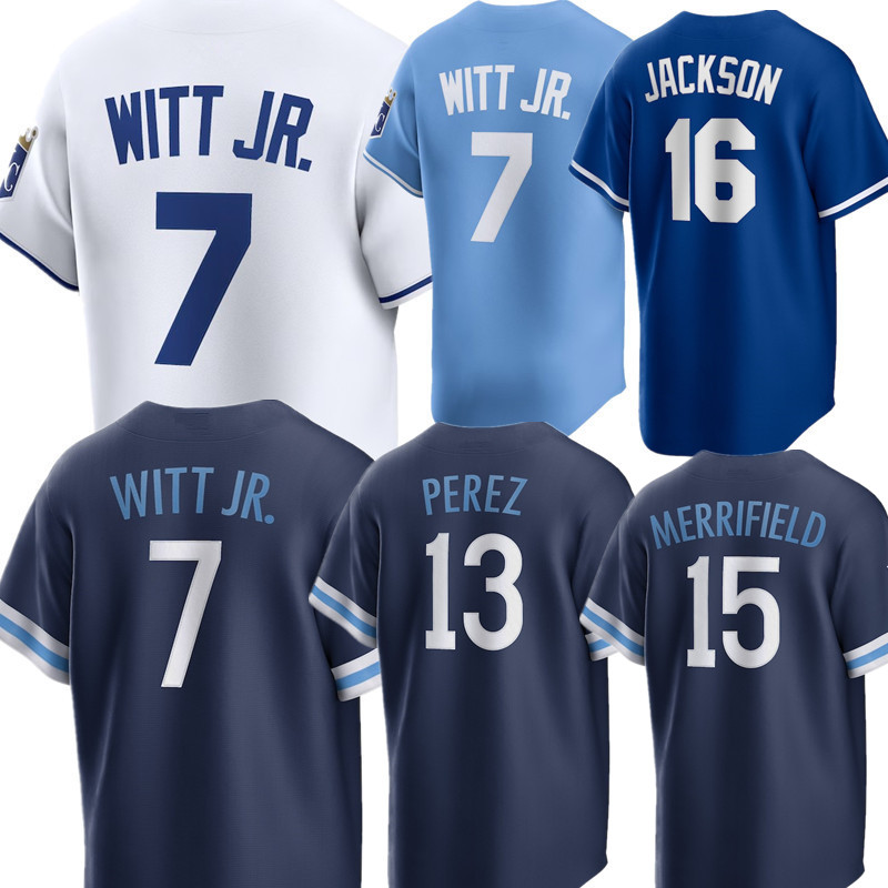 Custom Men Womens Royals Baseball Jersey 7 Bobby Witt Jr. 13 Salvador Perez 9 Vinnie Pasquantino 55 Cole Ragans 19 Massey 5 George Brett 16 Bo Jackson 16 Hunter Renfroe