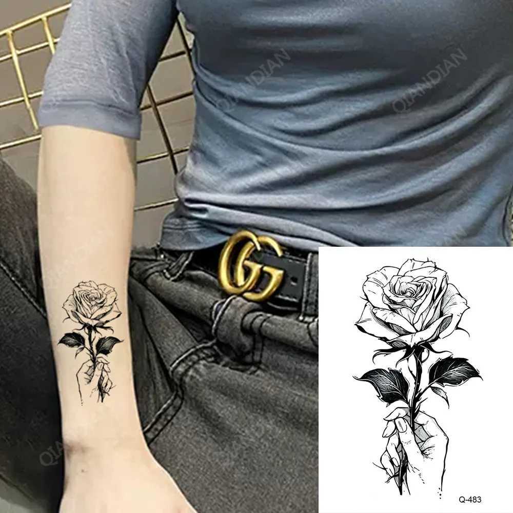 Small temporary tattoo waterproof black rose butterfly arrow flower wings Maori snake female art wrist fake mini stickerXJ25414