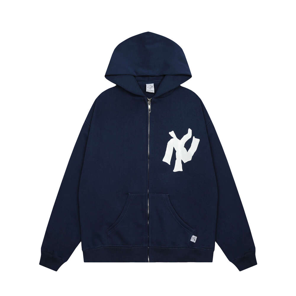 Akimbo Club Hooded Zipper Hoodie with Velvet Loose Casual Celebrity Hip Hop Rap Solid Color