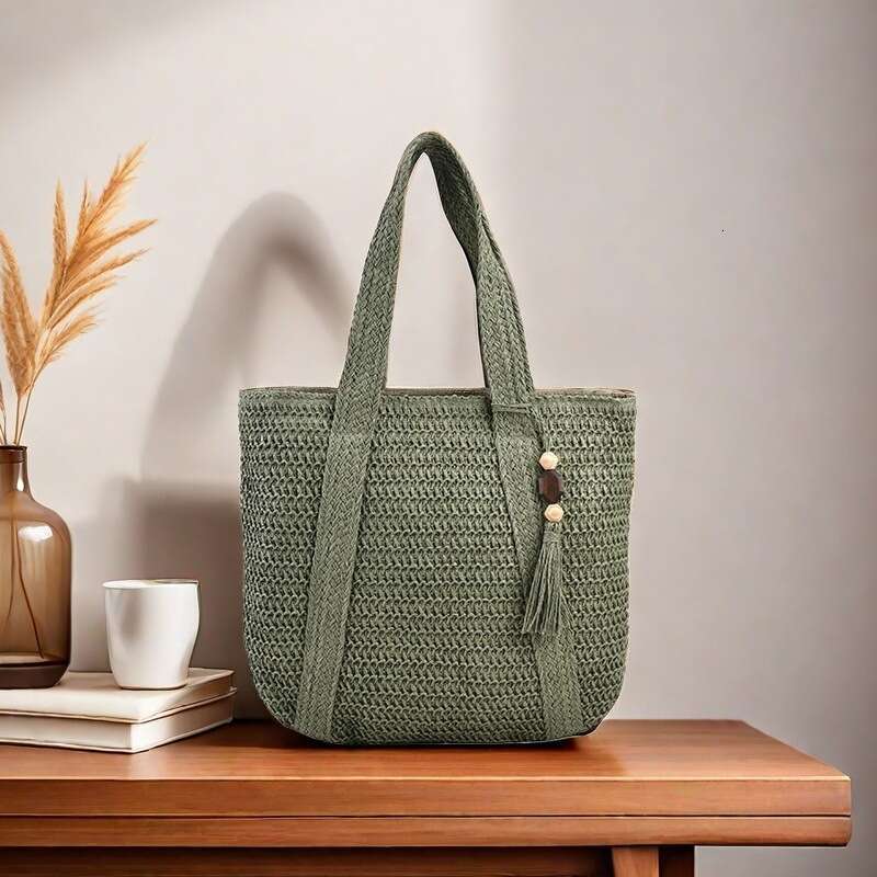 Handmade Beach Bag Women's Simple Large Capacity Lightweight Bucket Beach Trendy Grass Woven New Hand-Held Shoulder Bag Kq2