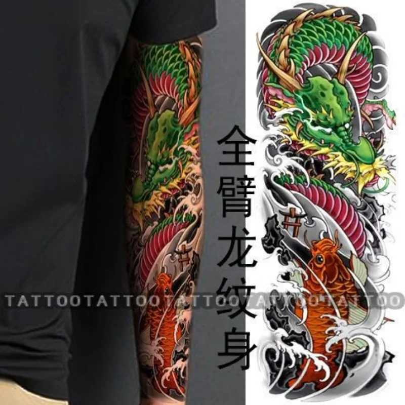 Japanese Temporary Tattoo Retro Art Dragon Fake Tattoo Durable Stickers Punk Full Arm Waterproof StickersXJ25414