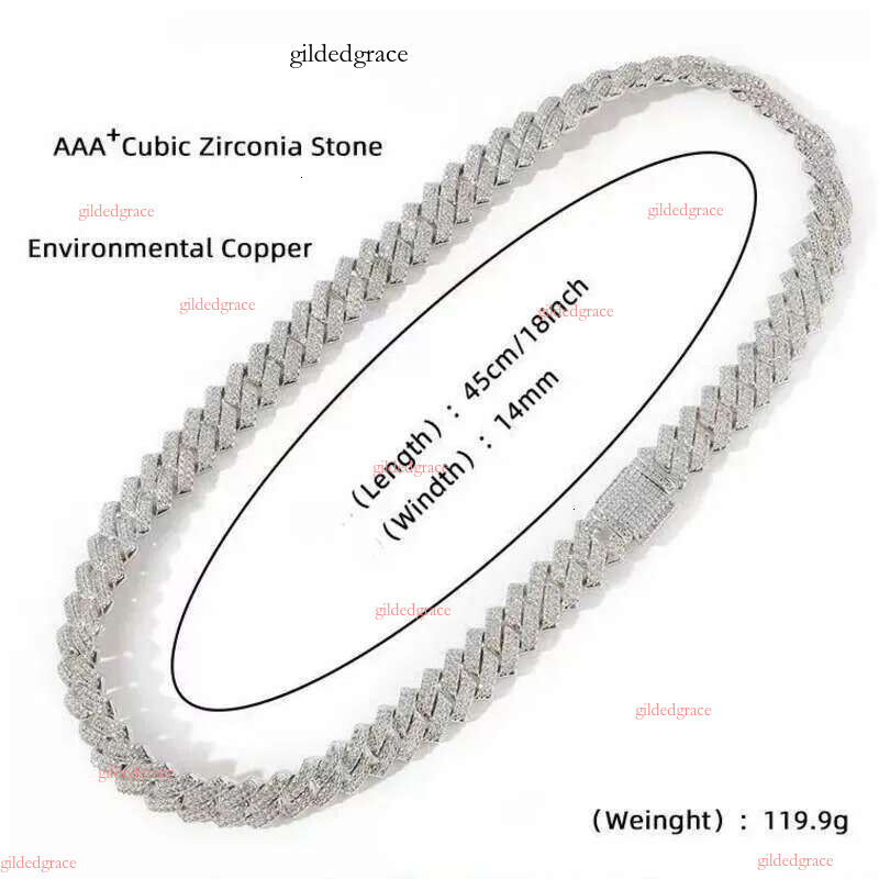 European and American Hip Hop S Sier Cuban Designer Rap Copper Set with Zircon 14mm Full Dia Men's Collar Necklace