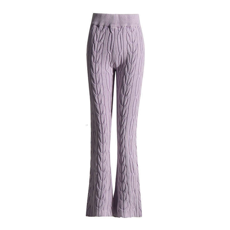 Korean Style Simple Casual High Waist Micro Slacks 2025 Early Spring New Slim Fried Dough Twists Knitting Trousers Women
