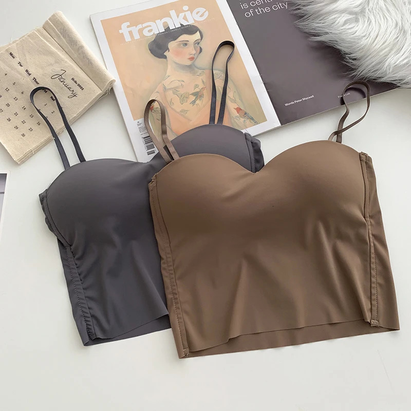 Itolin fashion backless vest cute womens crop top slim elastic ice silk spaghetti with bra pad 250414Z