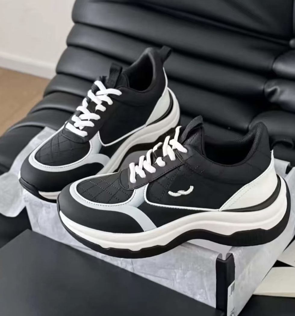 Womens running shoes spring version silver shoes female students thick sole sports increase running casual shoes Luxury designer women shoes c-c sneakers size 35-40