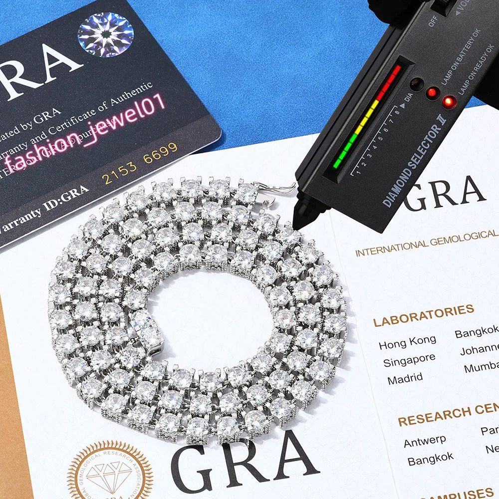 Fine Jewelry Hip Hop 925 Sterling Silver VVS Moissanite Diamond Cluster Tennis Chain Bracelet Necklace for Men Women