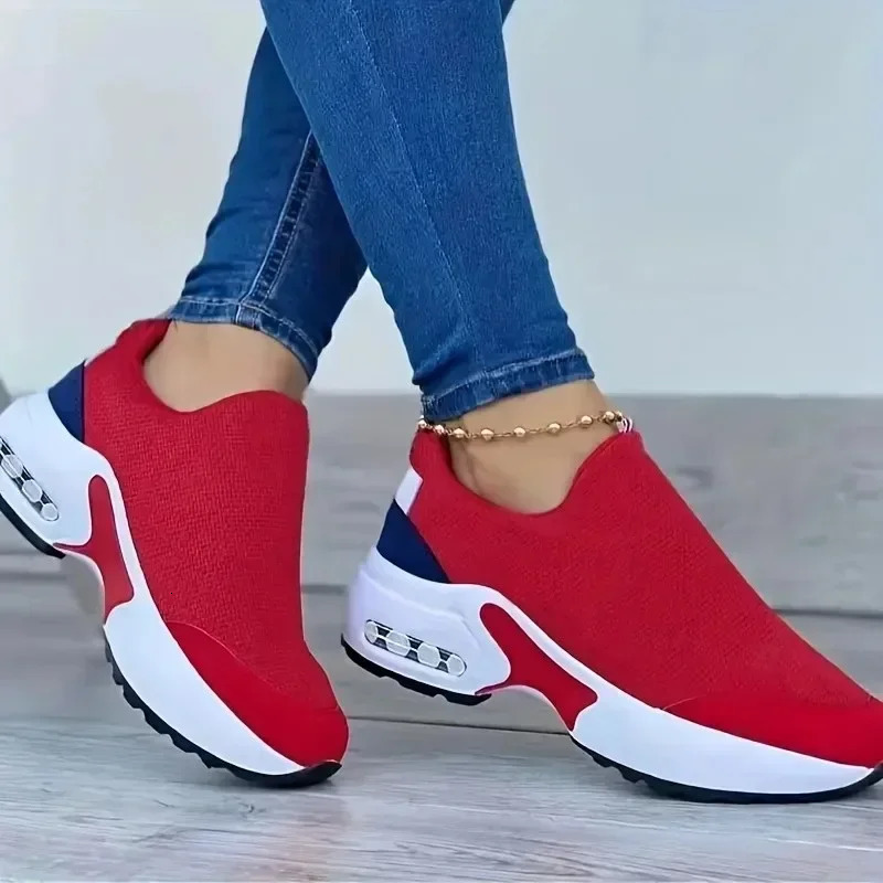 Woman Sneakers Solid Color Fashion Platform Breathable Vulcanize Walking Running Tenis Lace Up Casual Wedges Mesh Sports Shoes 251113