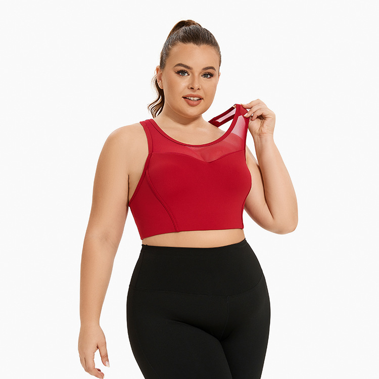 Large Mesh Splicing Vest Sports Shockproof Women Running One-piece Beautiful Back Gathering Plus Size Fiess Bra Yoga