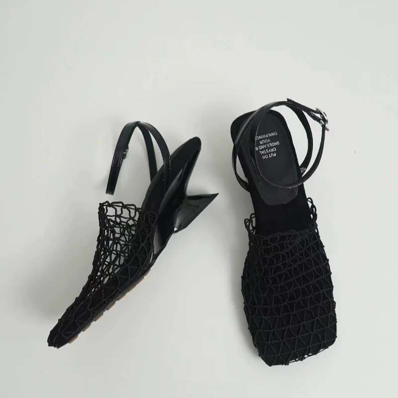 2024 New Mesh Design Square Toe Solid Color Half Heel Women's Sandals Summer Casual Outdoor Shoes