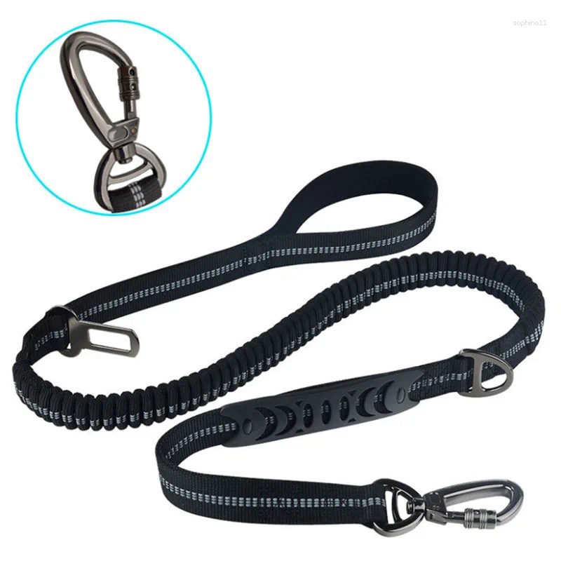 Update Heavy Duty Car Seat Belt Dog Lead Tactical Bungee Leash No Pull Nylon Rope With Metal Carabiner For Medium Large