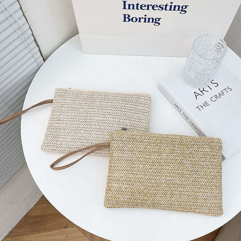Handmade Beach Bag New Big Wallet Wheat Braided Grass Women's Clip Handmade Woven Mobile Change Handheld Bag Kq2
