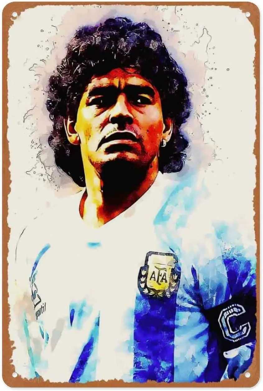 f1MSGLHDKHR Watercolor Poster Diego Armando Maradona Poster Retro Vintage Metal Sign Home Man Cave ArtM251114