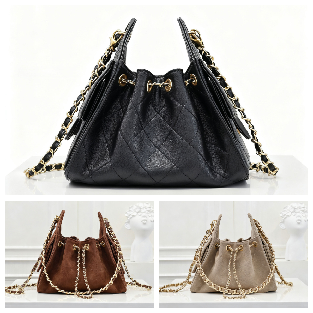 Mini Designer Suede Bag Women's Luxury Bucket Bag Shoulder Crossbody Bag Nano 25c Hobo bag Underarm Bag Drawstring Tote Gray Suede Bag Winter Weekend Bag