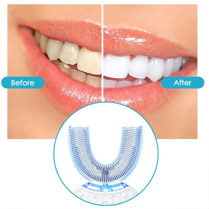 Intelligent Automatic U Type Modes Tooth Brush Sonic Electric Toothbrush USB Rechargeable Tooth Whitening Blue Light 251110