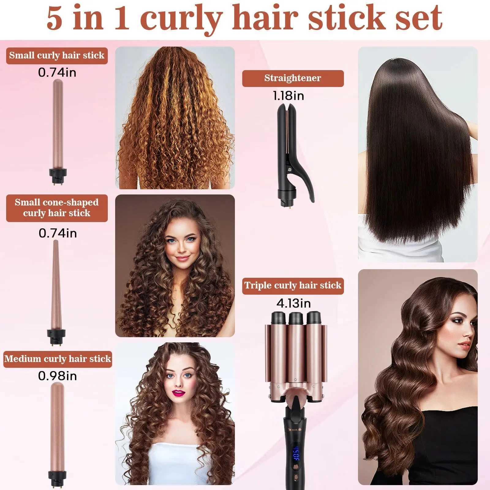 Curling Iron Straight Curly Dual-purpose Straight Hair Clamp Digital Display Three-tube Automatic Curling Iron Fast HeatingT251114